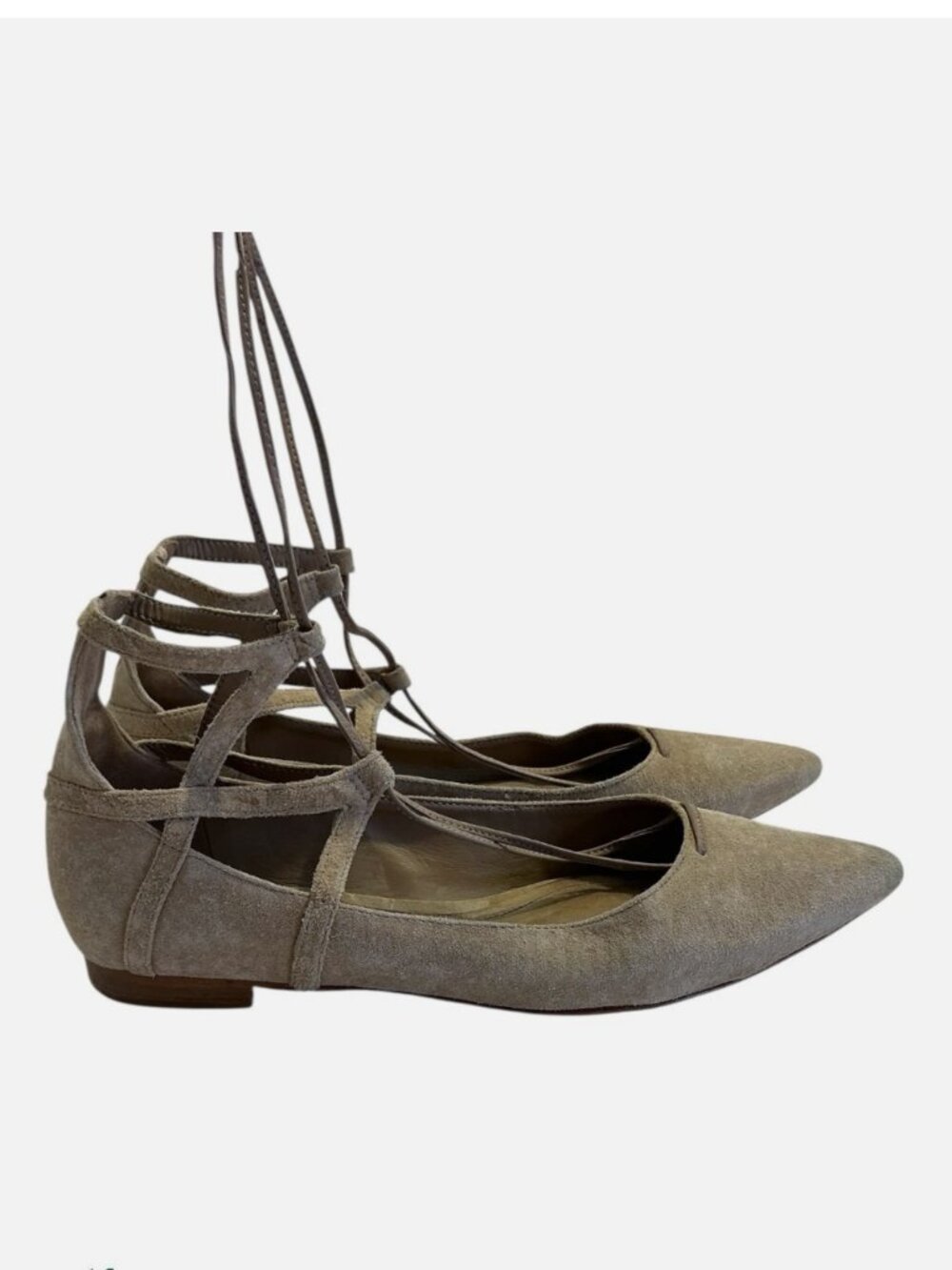 Schutz Tan Suede Lace Up Pointed Toe Flats Ankle Wrap Ballet Shoes Women Sz 9